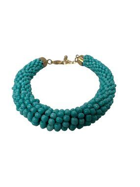 Beaded Turquoise Bead Bracelet 8" Cluster Beads Boho Chunky Clasp Statement